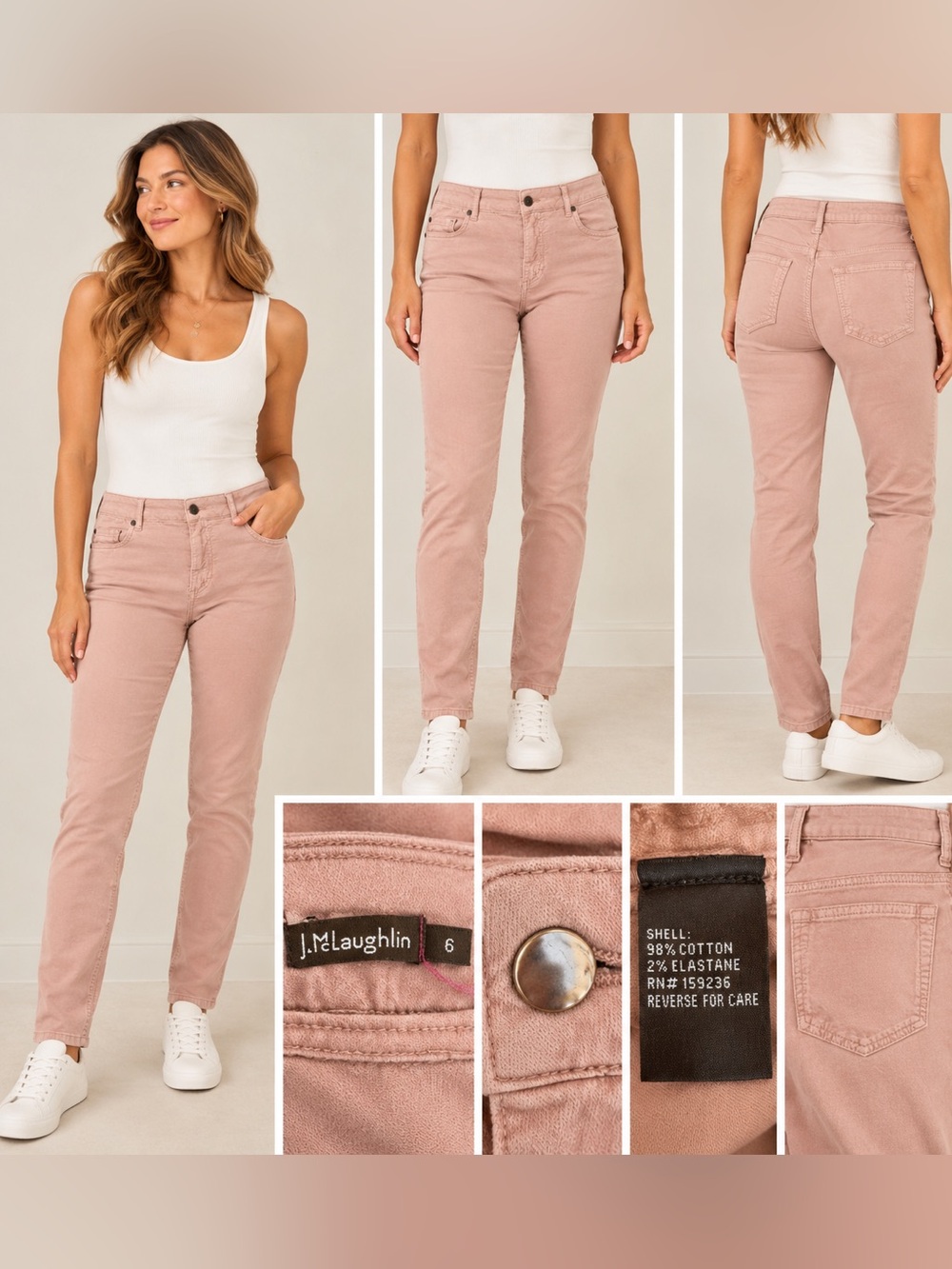 J.McLaughlin Pink Stretch Straight Leg Jeans Size 6 Cotton Denim